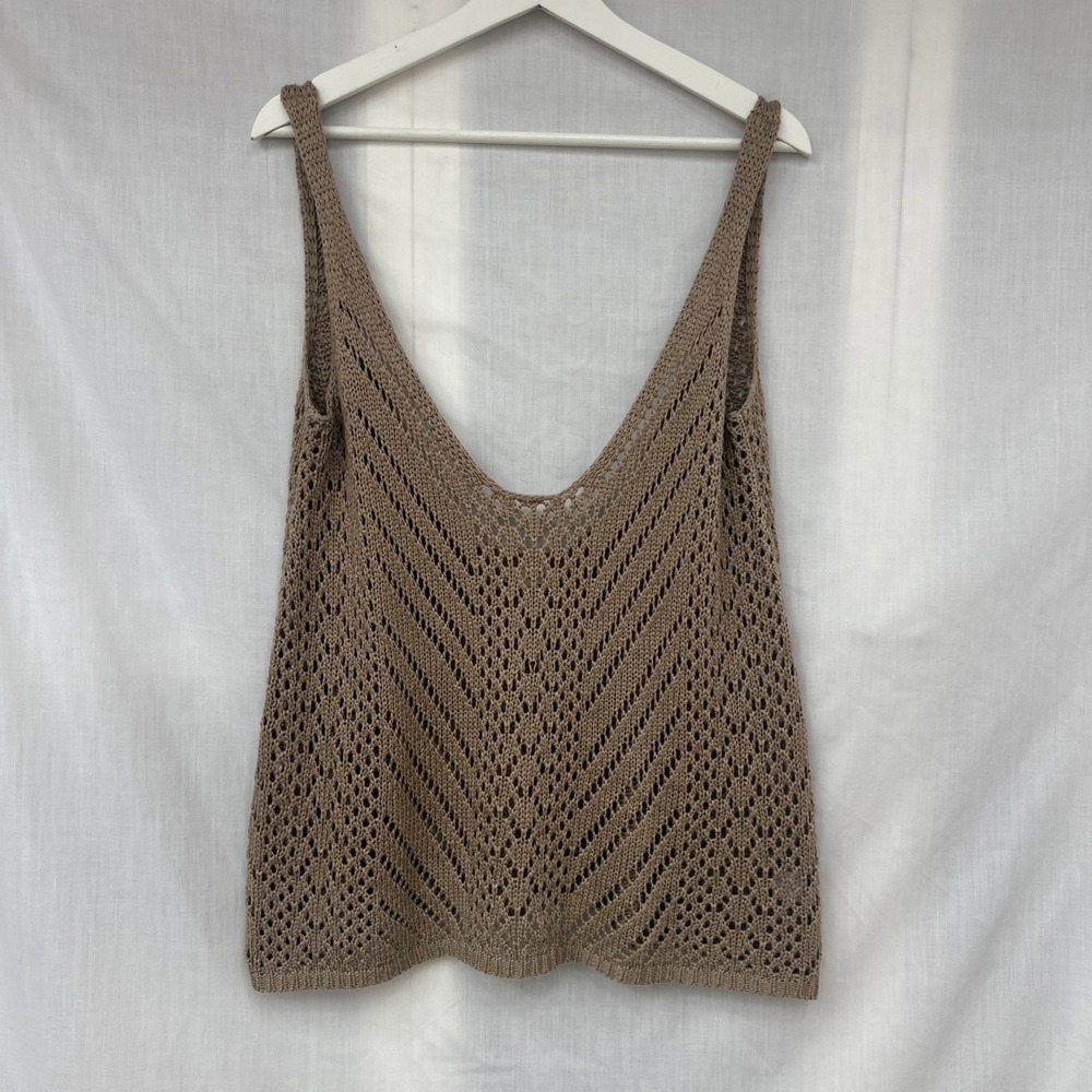 Cotton Candy Womens Crochet Tank Top Brown Boho Open Knit Festival M/L Loose